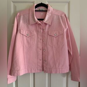 Christine Alexander Light Pink Rhinestone-Studded Denim Jacket. Size Medium. 🪩